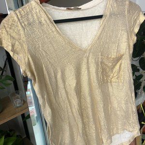 Shimmery Gold V-Neck Linen Shirt